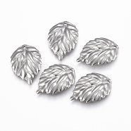 304 Stainless Steel Pendants, Leaf, Stainless Steel Color, 21x14.5x2mm, Hole: 1.2mm(STAS-H416-75P)