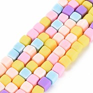 Handmade Polymer Clay Beads Strands, Cube, Mixed Color, 6x6x6mm, Hole: 1.2mm, about 62pcs/strand, 14.84 inch~15.75 inch(37.7cm~40cm)(X-CLAY-T020-09F)