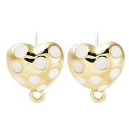 Golden Alloy Enamel Stud Earring Finding Accessories, Heart, White, 12x11mm, Hole: 1.4mm, Pin: 0.7x13mm(FIND-U006-08G-02)