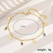 Fashionable Brass with Colorful Cubic Zirconia Charm Anklets for Beach Vacation, Flower & Teardrop, Golden, 8-1/4 inch(21cm)(DW9397)