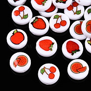 Opaque Acrylic Beads, Flat Round with Fruit Pattern, Mixed Patterns, 11x4mm, Hole: 1.5mm(SACR-T338-15)