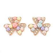 Rack Plating Alloy Cabochons, with Crystal AB Rhinestone and Acrylic, Faceted, Cadmium Free & Lead Free, Light Gold, 3-Petal Flower, Colorful, 32.5x36x8mm(PALLOY-S143-21B)