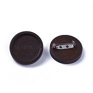 Stainless Steel Brooch Cabochon Bezel Settings, with Wood Tray, Flat Round, Coconut Brown, Tray: 25mm, 31x5mm(JEWB-WH0009-04C)