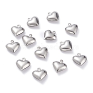 304 Stainless Steel Pendants, Heart, Stainless Steel Color, 13x12x4.6mm, Hole: 1.2mm(X-STAS-J031-06)