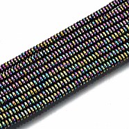 Rainbow Electroplate Non-magnetic Synthetic Hematite Beads Strands, Flat Round/Disc, Multi-color Plated, 2x1mm, Hole: 0.8mm, about 450~456pcs/strand, 15.75 inch~15.94 inch(40cm~40.5cm)(G-T114-58-M)