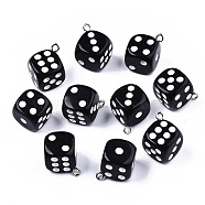 Opaque Epoxy Resin Pendants, with Platinum Plated Iron Loop, Dice, Black, 23x19x19mm, Hole: 2mm(X-CRES-N025-12A-B01)