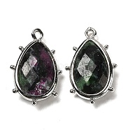 Natural Ruby in Zoisite Pendants, with Platinum Brass Edge, Faceted, Teardrop, 22.5x14x5.5mm, Hole: 1.6mm.(G-B009-02P-X)