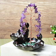 Natural Amethyst Chips Tree of Life Decorations, Backflow Incense Holder with Copper Wire Feng Shui Energy Stone Gift for Women Men Meditation, 130~150mm(DJEW-PW0013-16B)