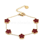 Flower Resin Link Chain Bracelets, Golden Tone 304 Stainless Steel Cable Chain Bracelets for Women, FireBrick, 6-1/4~6-3/8 inch(15.9~16.3cm)(BJEW-K247-01G-01)