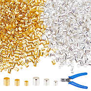 Elite 3000Pcs Tube Brass Crimp Beads for DIY Jewelry Making Finding Kit, with 1Pc Pliers, Golden & Stainless Steel Color, 1.5~3x1.5~3mm, Hole: 1~2.5mm, 3000pcs/set(DIY-PH0005-94)