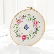 Flower Pattern DIY Embroidery Kit, including Embroidery Needles & Thread, Cotton Linen Cloth, Camellia, 270x270mm(DIY-P077-027)