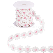 7Yards Daisy Pattern Polyester Lace Trim, with Spools, Pink, 1 inch(25mm), about 7yards/roll(6.4m/roll)(OCOR-NB0001-34A)