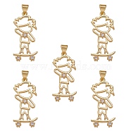 5Pcs Rack Plating Brass Micro Pave Cubic Zirconia Pendants, Cadmium Free & Lead Free, Boy, Real 18K Gold Plated, 31x15x3mm, Hole: 4x3.5mm(ZIRC-SZ0003-73)