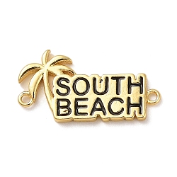 Beach Theme Rack Plating Brass Enamel Coconut Tree Connector Charms, Word South Beach Links, Long-Lasting Plated, Cadmium Free & Lead Free, Real 18K Gold Plated, 13x24.5x2mm, Hole: 1.4mm(KK-P261-08H-G06)