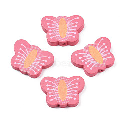 Spray Painted Maple Wood Beads, Printed, Butterfly, Light Coral, 18x25.5x4mm, Hole: 1.6mm, about 565pcs/500g(WOOD-Q030-89C)