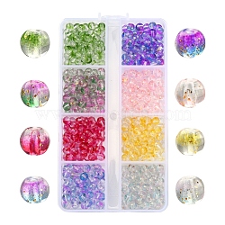 8 Colors Transparent Spray Painted Glass Beads, with Golden Foil, Round, Mixed Color, 4~5mm, Hole: 0.9~1.2mm, about 560pcs/box(GLAA-YW0001-46)
