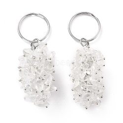 Natural Quartz Crystal Keychain, with Brass and Iron Findings, Cadmium Free & Lead Free, Platinum, 8.05cm(KEYC-C050-01F-RS)