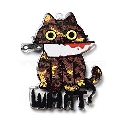 Halloween Theme Opaque Acrylic Pendants, Cat/Dog/Skeleton, Brown, 37.5x29.5x2.5mm, Hole: 1.5mm(SACR-Z005-03C)