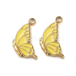 304 Stainless Steel with Enamel Charms, Butterfly Charm, Real 14K Gold Plated, Yellow, 14.5x9x2mm, Hole: 1.6mm(STAS-L022-400G-03)