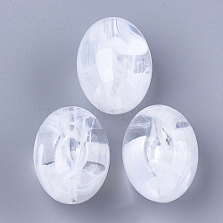 Acrylic Beads, Imitation Gemstone, Oval, Clear & White, 32x23mm, Hole: 2mm, about 48pcs/500g(OACR-S028-062)