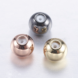 Brass Beads, with Rubber Inside, Slider Beads, Stopper Beads, Round, Mixed Color, 4x3mm, Rubber Hole: 0.9mm(KK-K197-17)