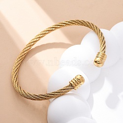 304 Stainless Steel Cuff Bangles, Twisted Torque Bangles for Women, Golden, 1/4 inch(0.7cm), Inner Diameter: 2x2-3/8 inch(5.15x6.15cm) (BJEW-G584-05D-G)