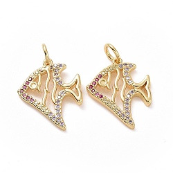 Brass Cubic Zirconia Pendants, Butterfly Fish Charm, Golden, 18.5x14.5x2mm, Hole: 3.5mm(ZIRC-I062-17G)