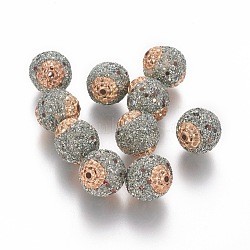 Handmade Indonesia Beads, with Metal Findings, Glass, Round, Light Gold, Gray, 15~15.5x14~15mm, Hole: 1.4mm(IPDL-E012-29F)