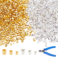 Elite 3000Pcs Tube Brass Crimp Beads for DIY Jewelry Making Finding Kit, with 1Pc Pliers, Golden & Stainless Steel Color, 1.5~3x1.5~3mm, Hole: 1~2.5mm, 3000pcs/set(DIY-PH0005-94)
