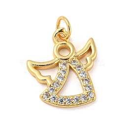 Rack Plating Brass Micro Pave Cubic Zirconia Pendants, with Jump Ring, Cadmium Free & Lead Free, Long-Lasting Plated, Angel, Real 18K Gold Plated, 16.5x14.5x2mm, Hole: 3.4mm(KK-A200-11G)