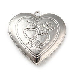 304 Stainless Steel Locket Pendants, Photo Frame Charms for Necklaces, Heart Charm, Stainless Steel Color, Heart, 29x29x7.5mm, Hole: 2mm(STAS-Q253-02P-03)