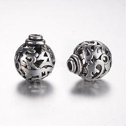 Tibetan Style Alloy 3-Hole Guru Beads, T-Drilled Beads, Round, Antique Silver, 16x14mm, Hole: 3mm(PALLOY-YC45776-AS)