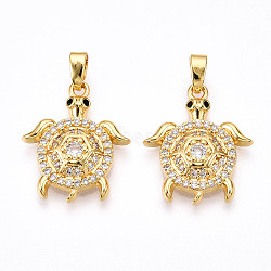 Brass Micro Pave Cubic Zirconia Pendants, Turtle Charms, Real 18K Gold Plated, 20x17x3.5mm, Hole: 5x2mm(KK-N257-04G)