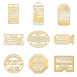 Nickel Decoration Stickers, Metal Resin Filler, Epoxy Resin & UV Resin Craft Filling Material, Golden, Tickets, 40x40mm, 9 style, 1pc/style, 9pcs/set(DIY-WH0450-070)