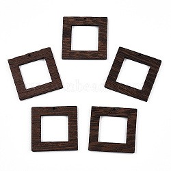 Natural Wenge Wood Pendants, Undyed, Square Frame Charms, Coconut Brown, 38.5x38.5x3.5mm, Hole: 2mm(WOOD-T023-53)