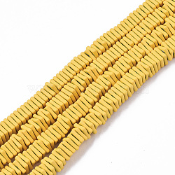 Spray Painted Non-magnetic Synthetic Hematite Beads Strands, Square Heishi Beads, Gold, 4.5x4.5x1mm, Hole: 0.9mm, about 340~345pcs/strand, 15.75 inch(40cm)(G-R468-01-11)