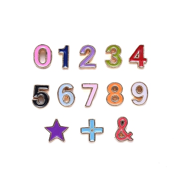 Alloy Enamel Beads, Number 0~9 and Star and Plus Sign and Ampersand &, Cadmium Free & Lead Free, Light Gold, Mixed Color, 13pcs/set