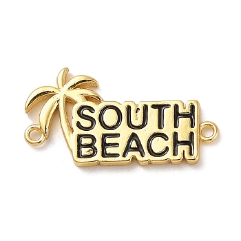 Beach Theme Rack Plating Brass Enamel Coconut Tree Connector Charms, Word South Beach Links, Long-Lasting Plated, Cadmium Free & Lead Free, Real 18K Gold Plated, 13x24.5x2mm, Hole: 1.4mm