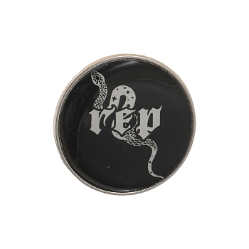 REP Snake Alloy Enamel Brooch, Flat Round Enamel Pins, Black, 30mm