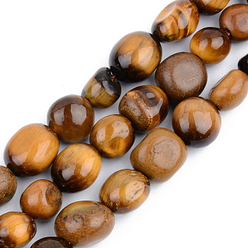 Natural Tiger Eye Beads Strands, Tumbled Stone, Nuggets, 5~13x5~10x3~8mm, Hole: 1mm, about 40~60pcs/strand, 14.57 inch~15.74 inch(37~40cm)