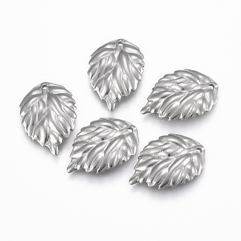304 Stainless Steel Pendants, Leaf, Stainless Steel Color, 21x14.5x2mm, Hole: 1.2mm