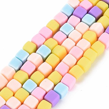 Handmade Polymer Clay Beads Strands, Cube, Mixed Color, 6x6x6mm, Hole: 1.2mm, about 62pcs/strand, 14.84 inch~15.75 inch(37.7cm~40cm)