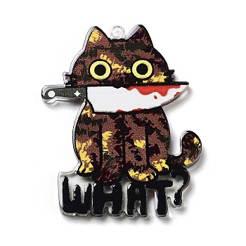 Halloween Theme Opaque Acrylic Pendants, Cat/Dog/Skeleton, Brown, 37.5x29.5x2.5mm, Hole: 1.5mm