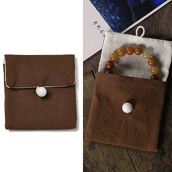 Burlap Packing Button Pouches Bags, for Jewelry Packaging, Rectangle, Coconut Brown, 9.3x8.5x0.8~1.45cm