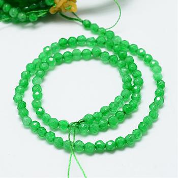 Natural White Jade Bead Strands, Dyed, Faceted, Round, Green, 4mm, Hole: 1mm, about 88~89pcs/strand, 14.37~14.57 inch(36.5~37cm)