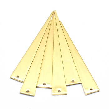 Brass Pendants, Lead Free & Cadmium Free & Nickel Free, Triangle, Real 18K Gold Plated, 51x8x1mm, Hole: 1mm