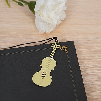 Brass Bookmarks with Tassel, Musical Note Bookmark for Music Lover, Golden, Violin, Packing: 116x56mm