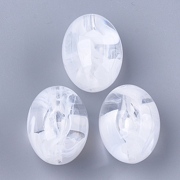 Acrylic Beads, Imitation Gemstone, Oval, Clear & White, 32x23mm, Hole: 2mm, about 48pcs/500g