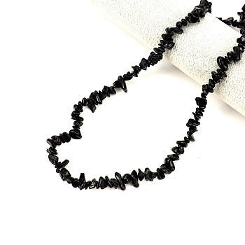 Natural Obsidian Chip Beaded Necklaces for Women, with Alloy End Chains, Platinum, 17.72 inch(45cm)