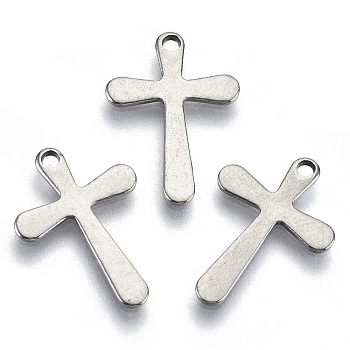 201 Stainless Steel Pendants, Laser Cut, Cross, Stainless Steel Color, 17x12x0.8mm, Hole: 1.4mm